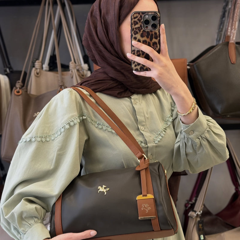 NASBAG Ultra Soft Haki Taba Calven Omuz Çantası - 1538 - 1