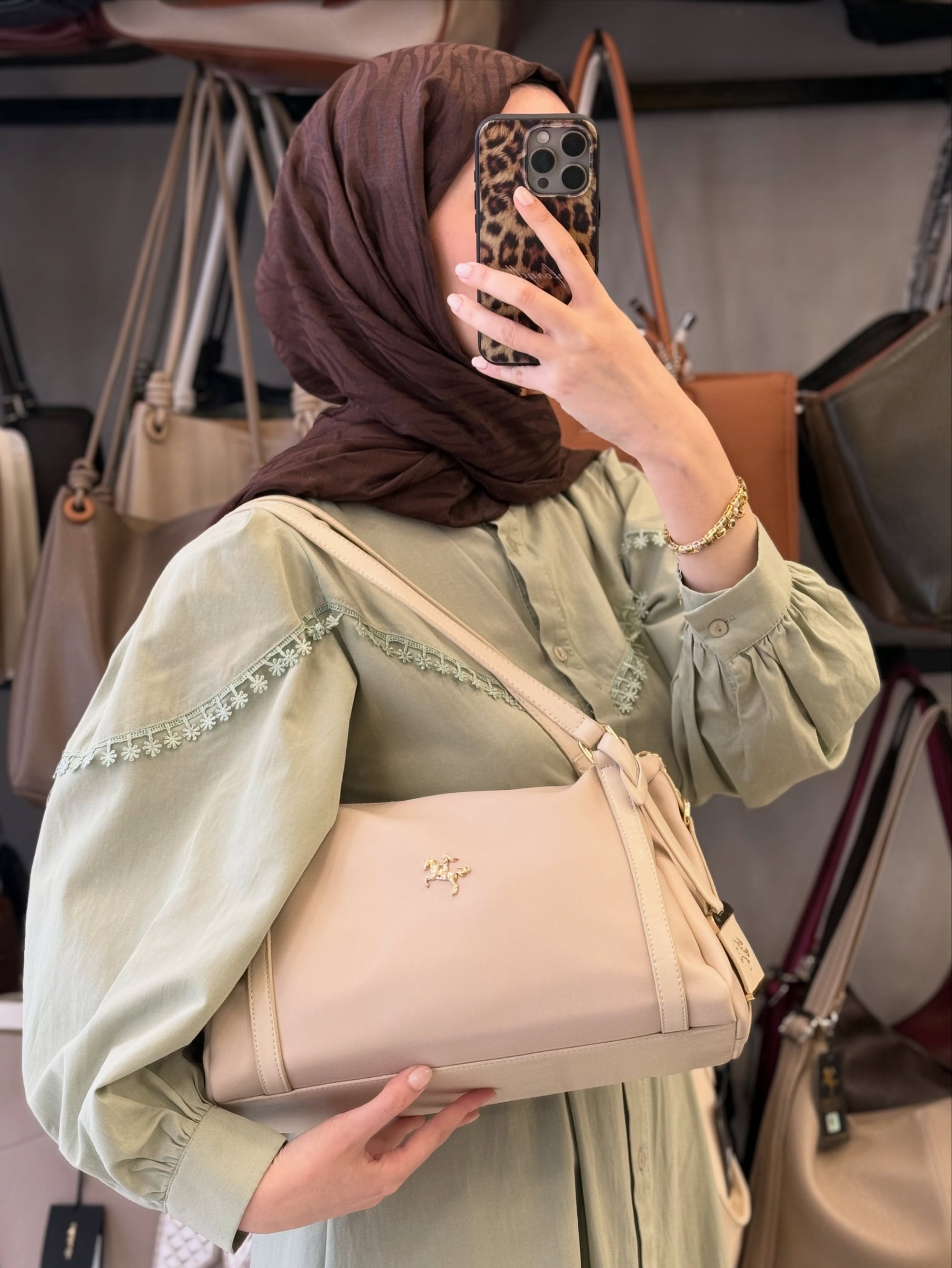 NASBAG Ultra Soft Krem Calven Omuz Çantası - 1538