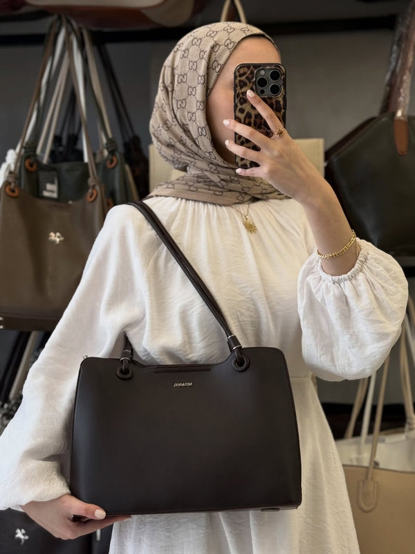 Nas Bag Acı Kahve Klasik 3 Bölmeli Kadın Omuz Çantası - 1540