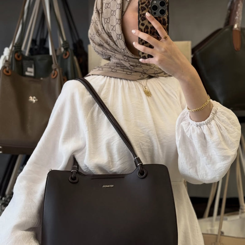Nas Bag Acı Kahve Klasik 3 Bölmeli Kadın Omuz Çantası - 1540 - 4