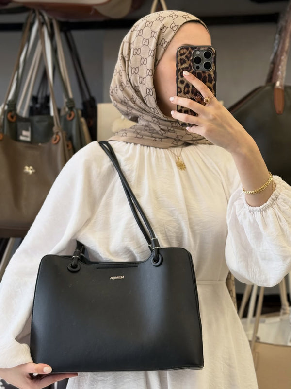 Nas Bag Siyah Klasik 3 Bölmeli Kadın Omuz Çantası - 1540