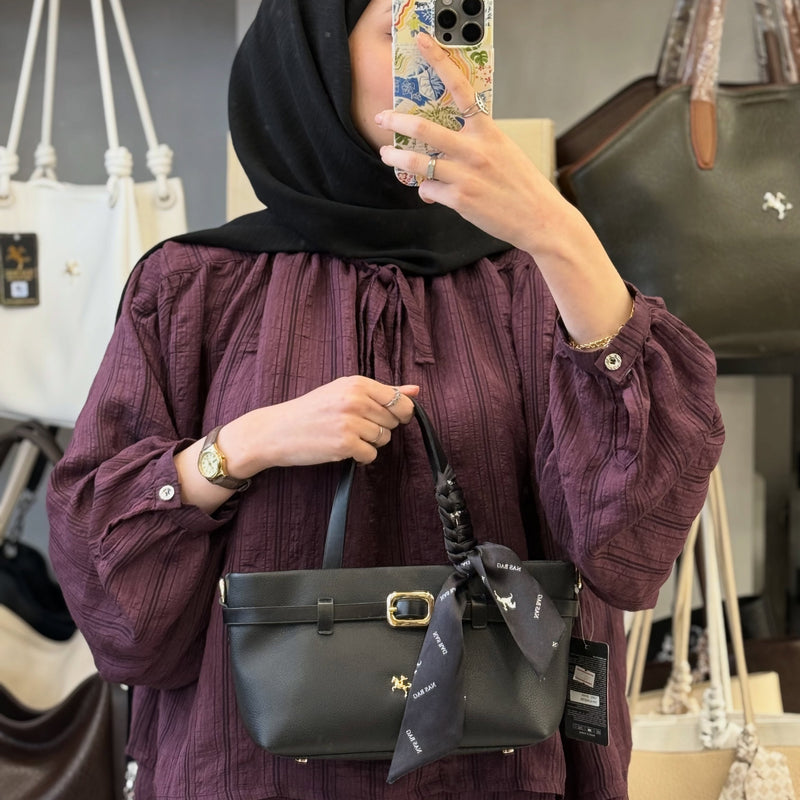Nas Bag Siyah Zarif Fularlı Kadın Çantası - 1541 - 1