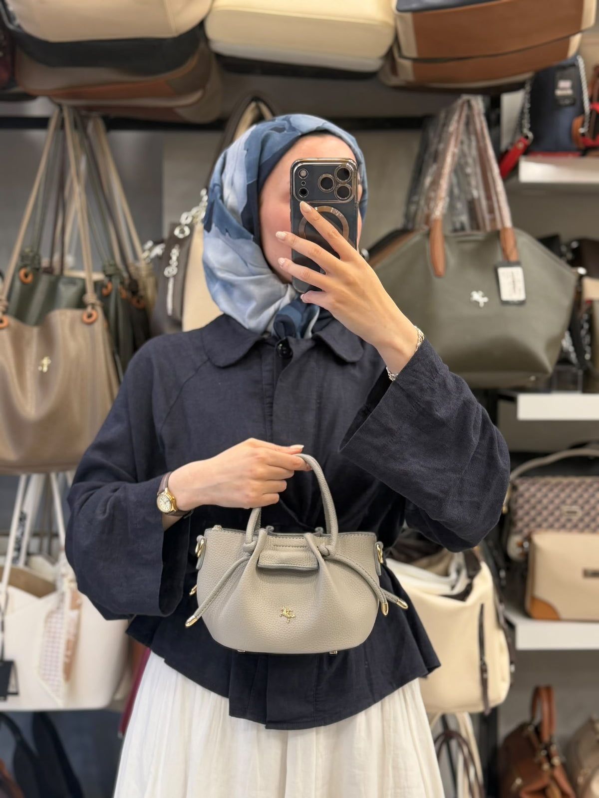 Nas Bag Kadın Mini Büzgülü Şık Gri Çapraz Çanta - 1542