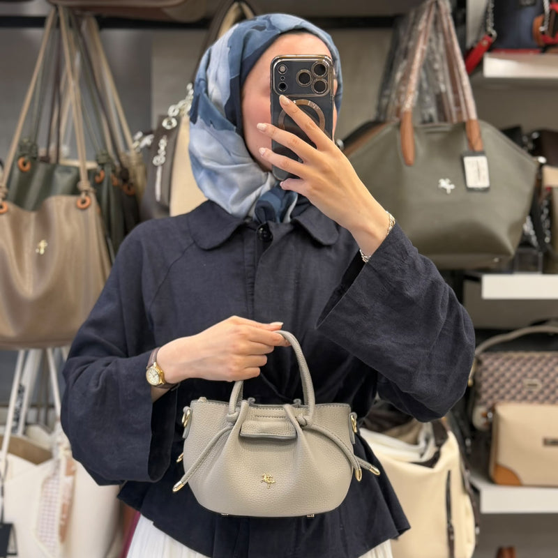 Nas Bag Kadın Mini Büzgülü Şık Gri Çapraz Çanta - 1542 - 1