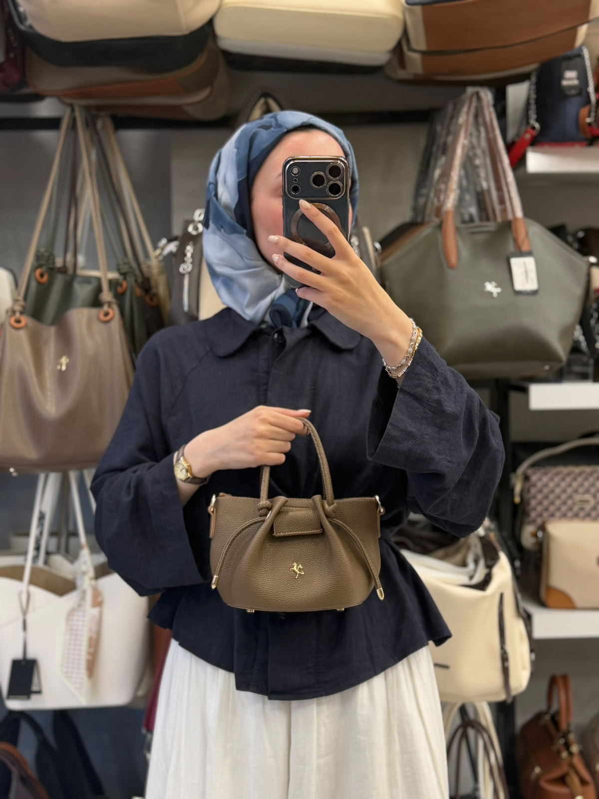 Nas Bag Kadın Mini Büzgülü Şık Vizon Çapraz Çanta - 1542