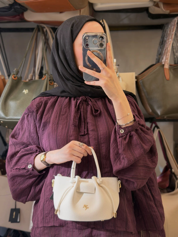 Nas Bag Kadın Mini Büzgülü Şık Beyaz Çapraz Çanta - 1542