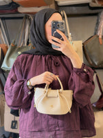 Nas Bag Kadın Mini Büzgülü Şık Krem Çapraz Çanta - 1542