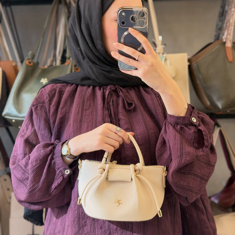 Nas Bag Kadın Mini Büzgülü Şık Krem Çapraz Çanta - 1542 - 6