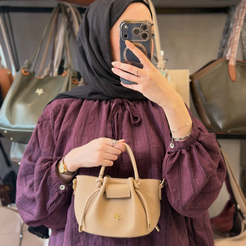 Nas Bag Kadın Mini Büzgülü Şık Kum Çapraz Çanta - 1542 - 16