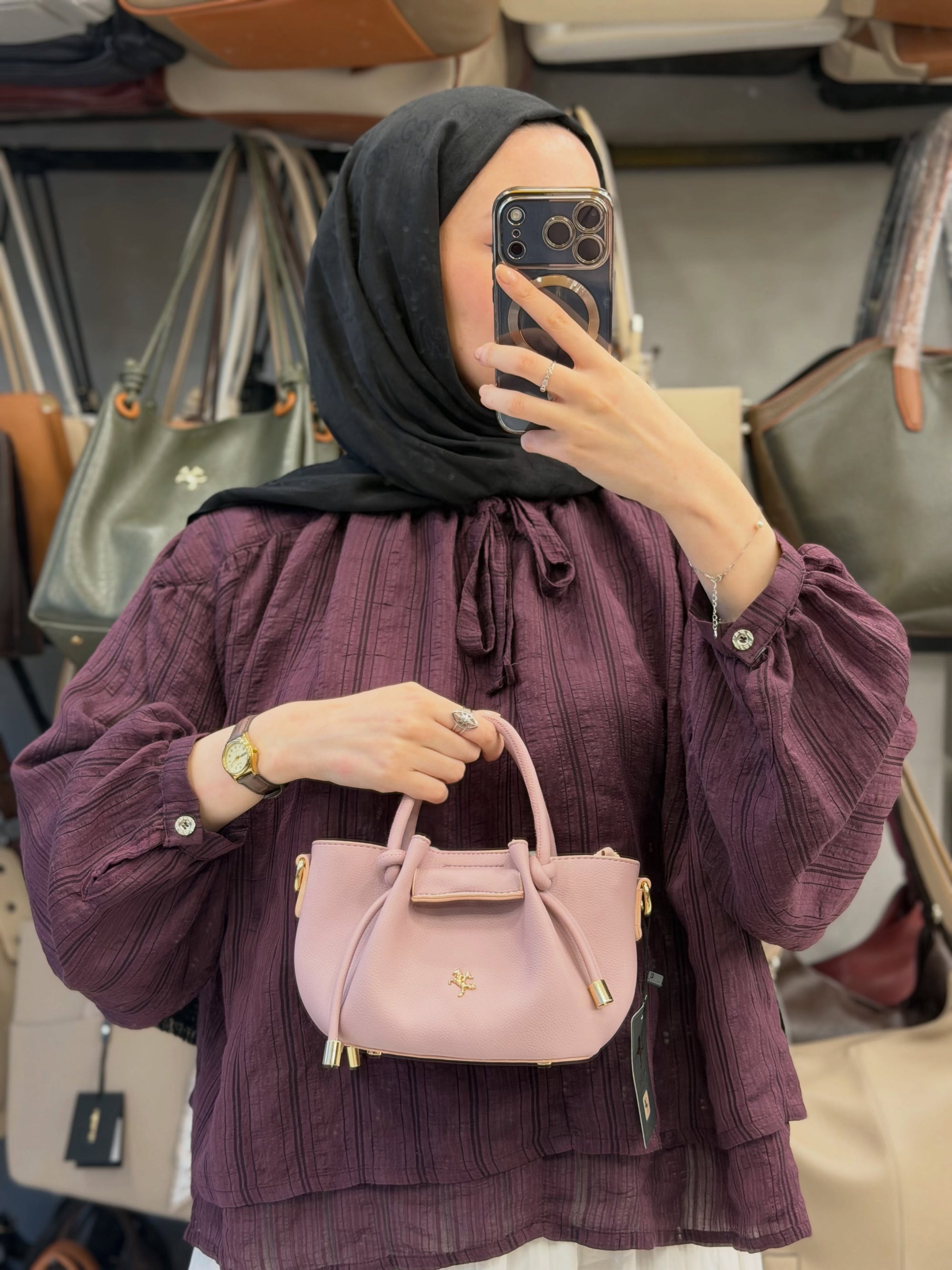 Nas Bag Kadın Mini Büzgülü Şık Pudra Çapraz Çanta - 1542