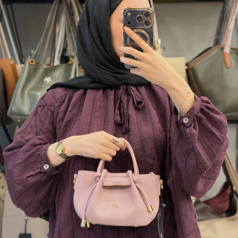 Nas Bag Kadın Mini Büzgülü Şık Pudra Çapraz Çanta - 1542 - 5