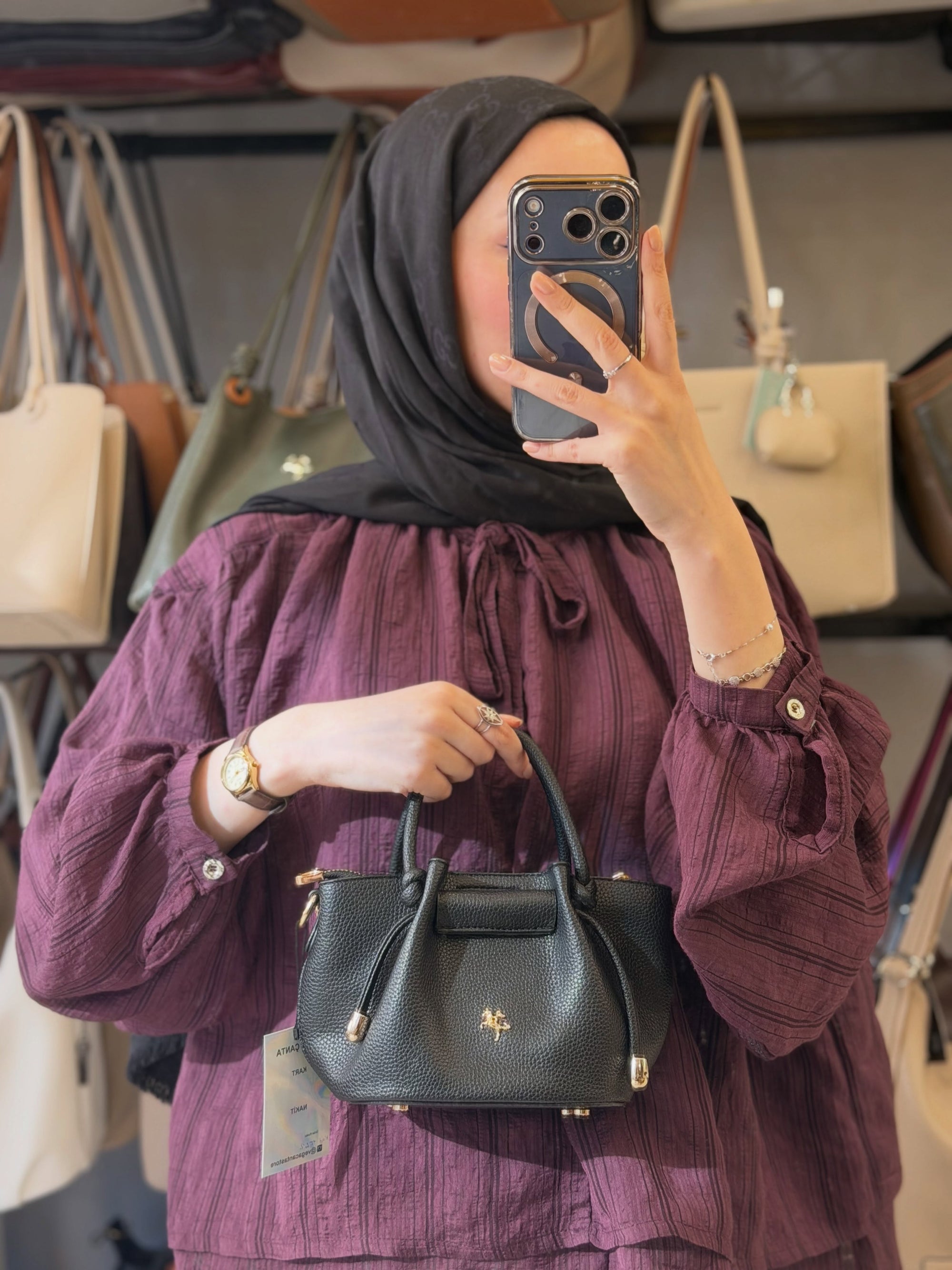 Nas Bag Kadın Mini Büzgülü Şık Siyah Çapraz Çanta - 1542
