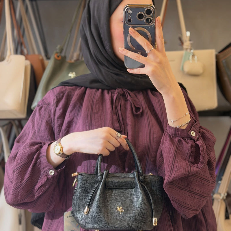 Nas Bag Kadın Mini Büzgülü Şık Siyah Çapraz Çanta - 1542 - 9