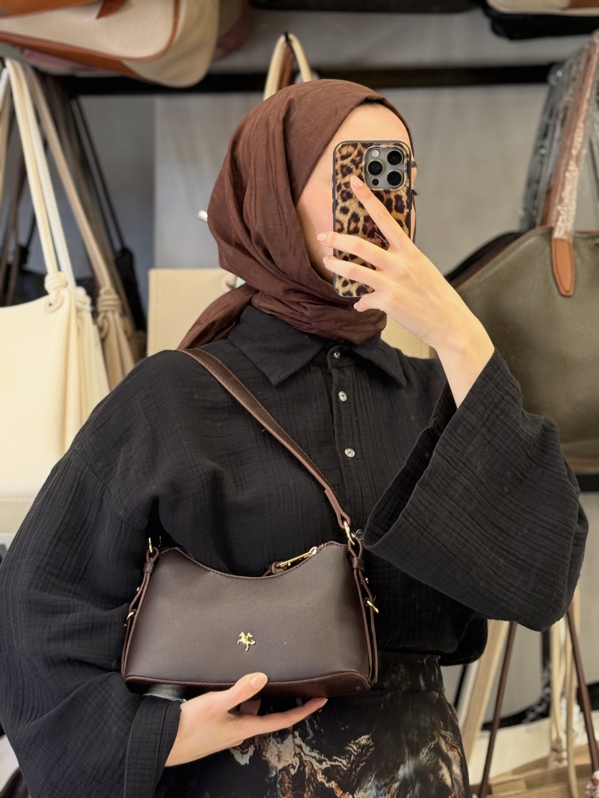 Nas Bag Acı Kahve Minimalist Deri Askılı Baget & Çapraz Omuz Çantası - 1549