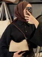 Nas Bag Kum Kahve Minimalist Deri Askılı Baget & Çapraz Omuz Çantası - 1549