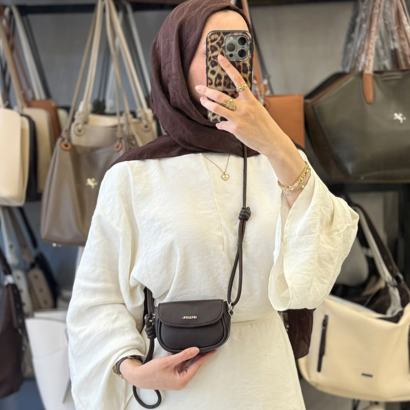 Nas Bag Acı Kahve Mini Ayarlanabilir Askılı Çapraz Çanta - 1563 - 1