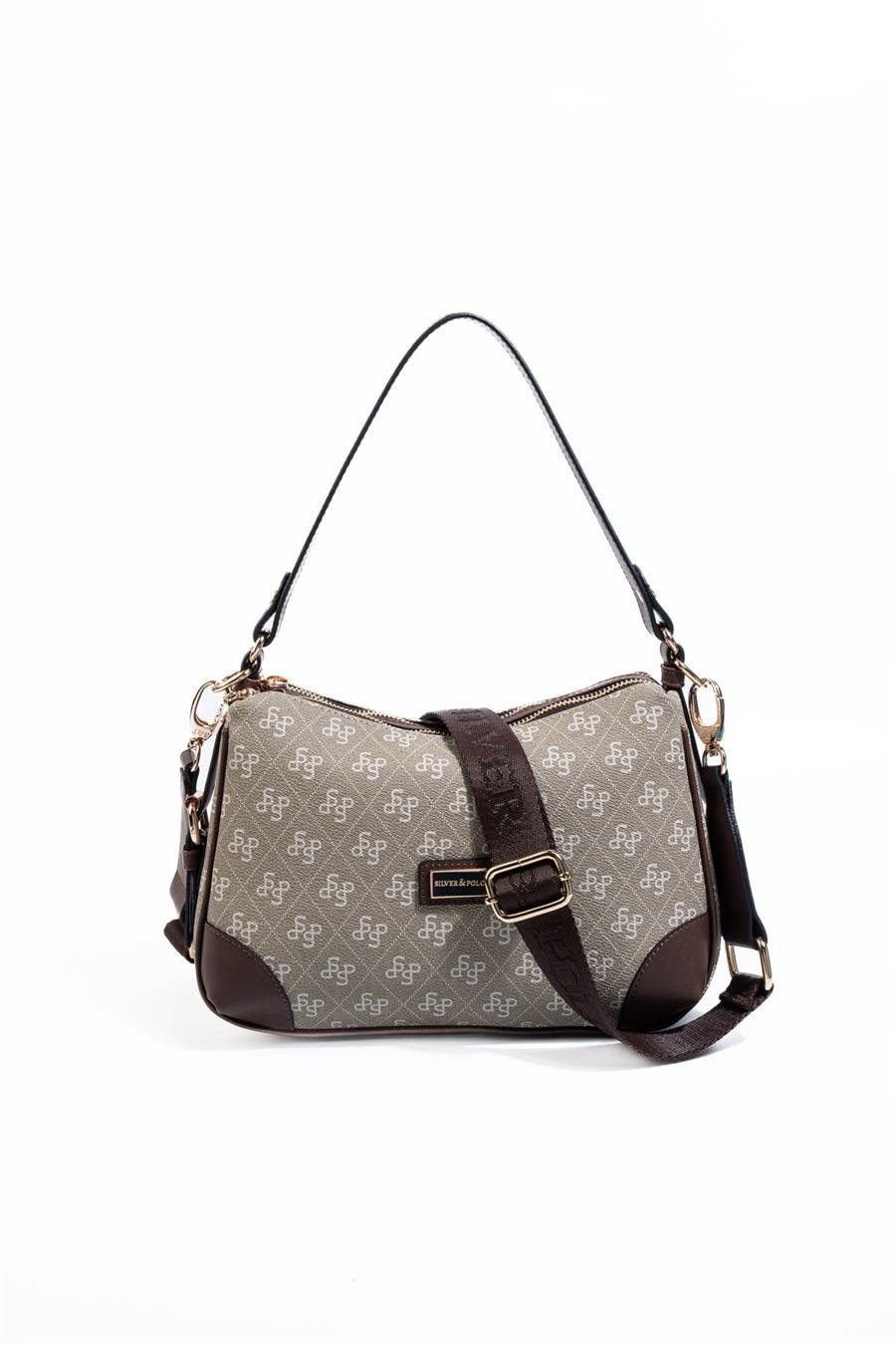 Silver & Polo SP1269 Kadın Omuz Çantası Monogram Y.Yeşil-Kahve