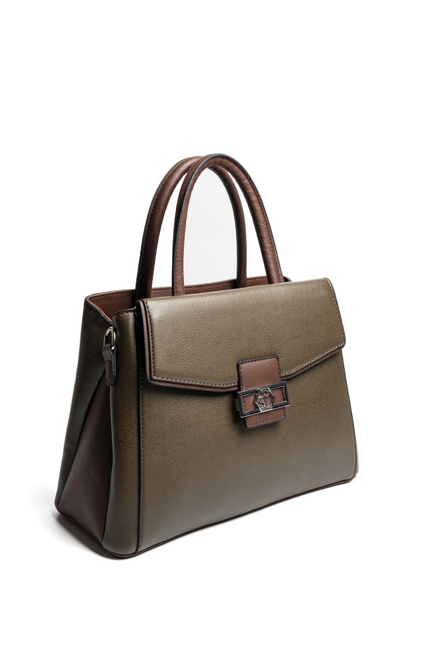 Silver & Polo SP1264 Kadın El Çantası Düz Zeytuni-Kahve