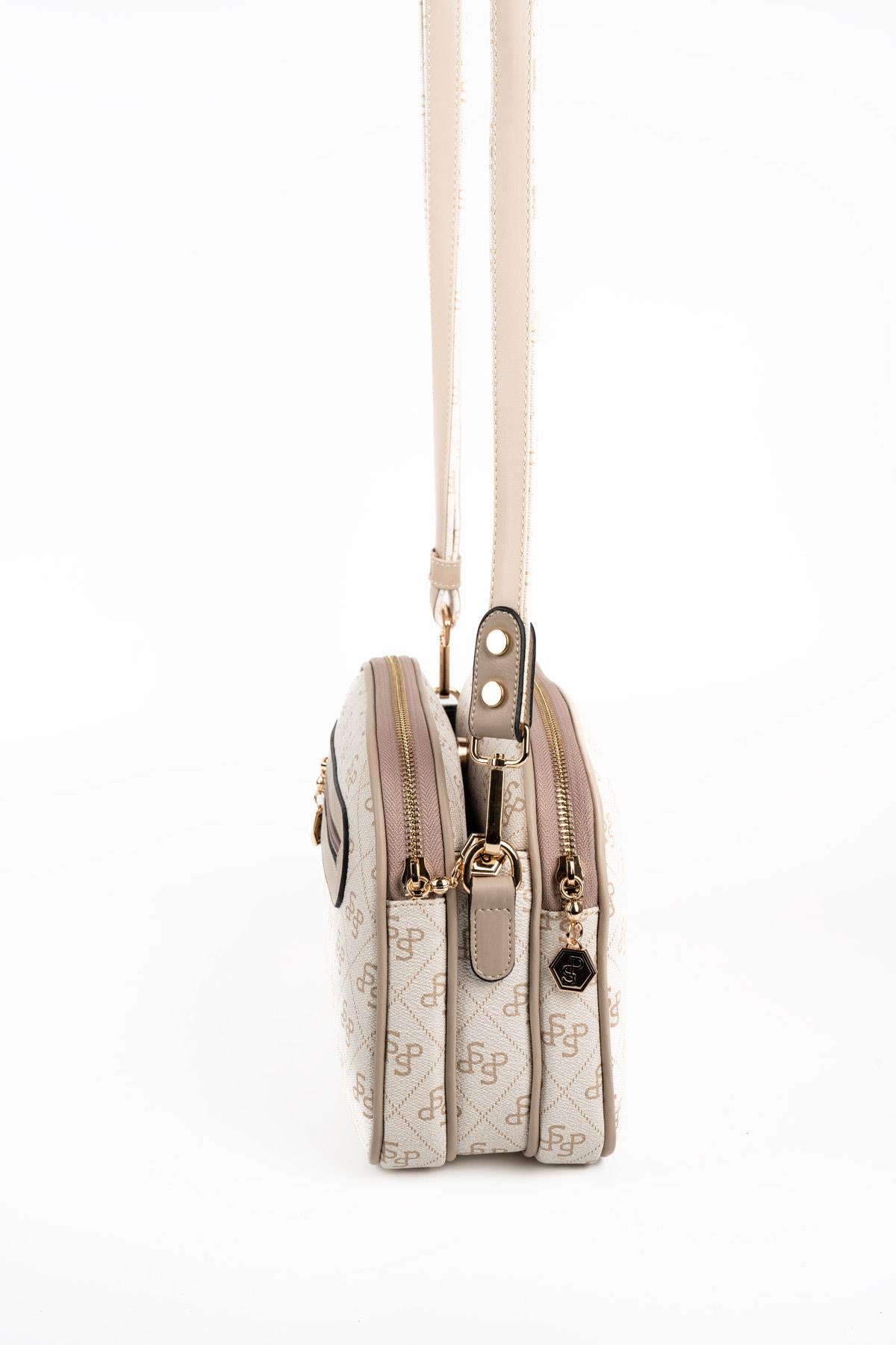 Silver & Polo SP745 Kadın Çapraz Çanta Monogram Bej-Kum