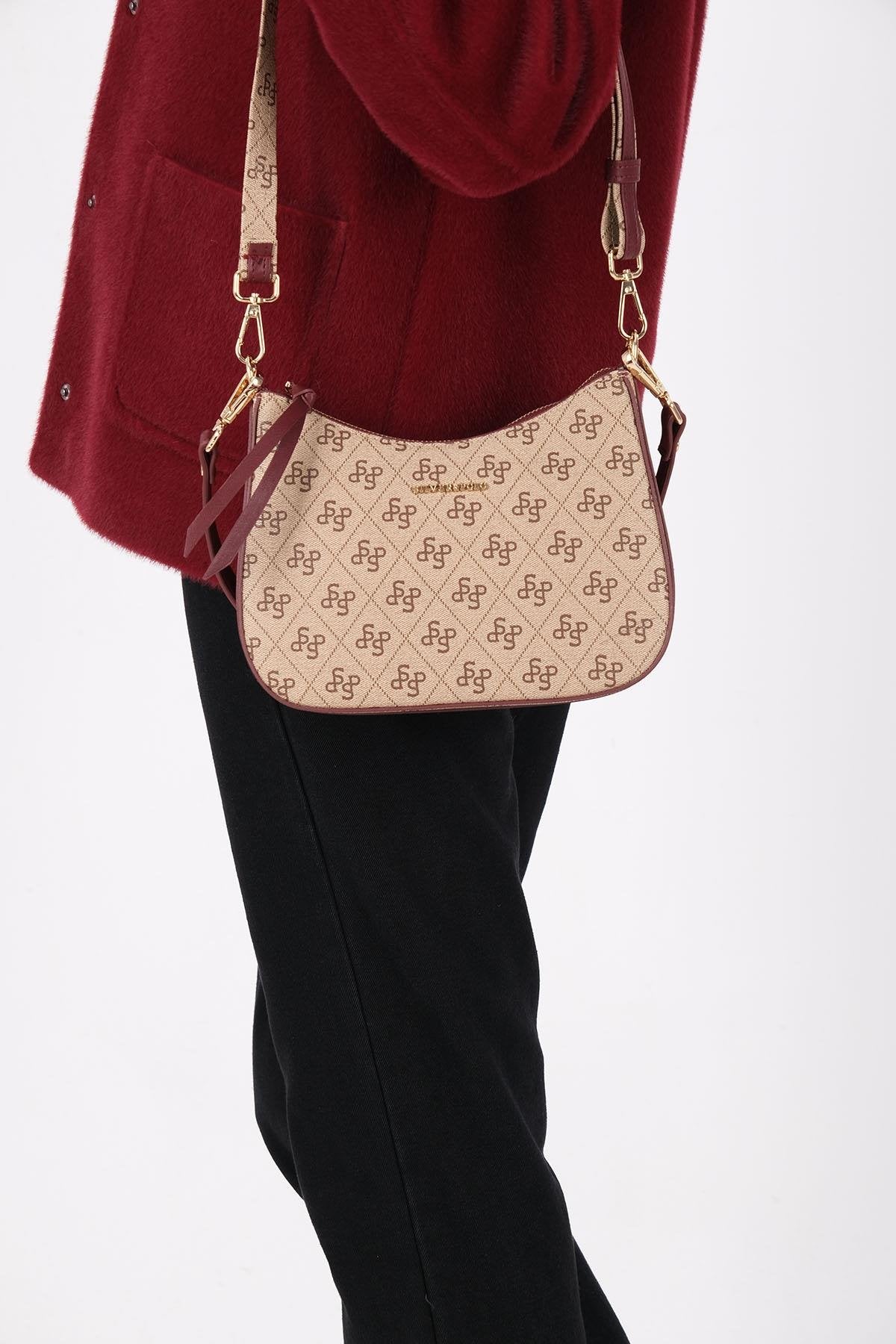 Silver & Polo Koyu Bej - Bordo SP1259 Omuz Çantası