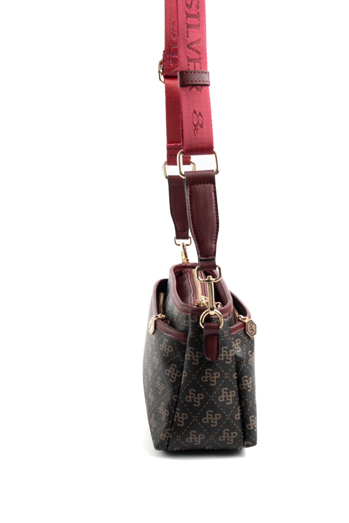 Silver & Polo Kahve Sarı - Bordo SP1184 Kadın Çapraz Çanta