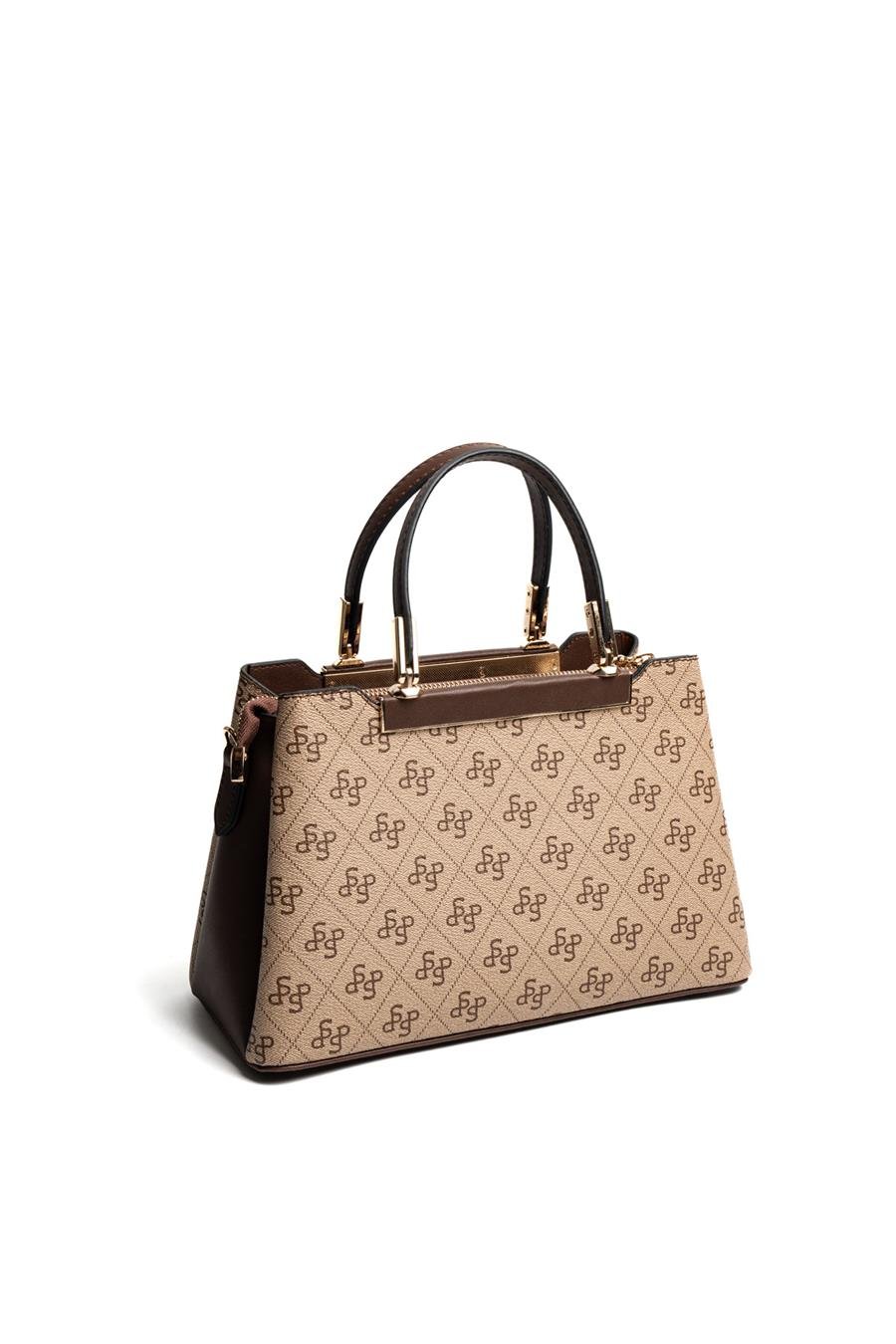 Silver & Polo SP913 Kadın El Çantası Monogram Koyu Bej-Kahve