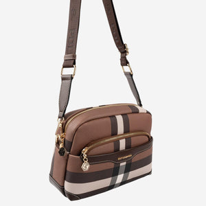 Silver & Polo SP1201 Kadın Çapraz Çanta Ekose Koyu Kahve-Kahve