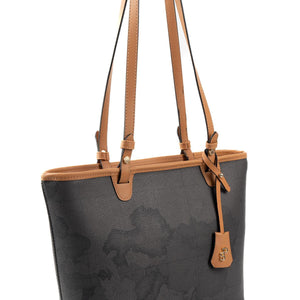 Silver & Polo SP1204 Kadın Omuz Çantası Harita Siyah-A.Taba