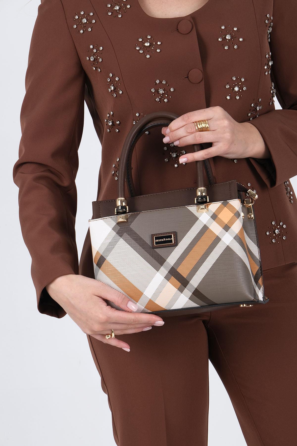 Silver & Polo SP826 Kadın El Çantası Ekose Haki-Kahve