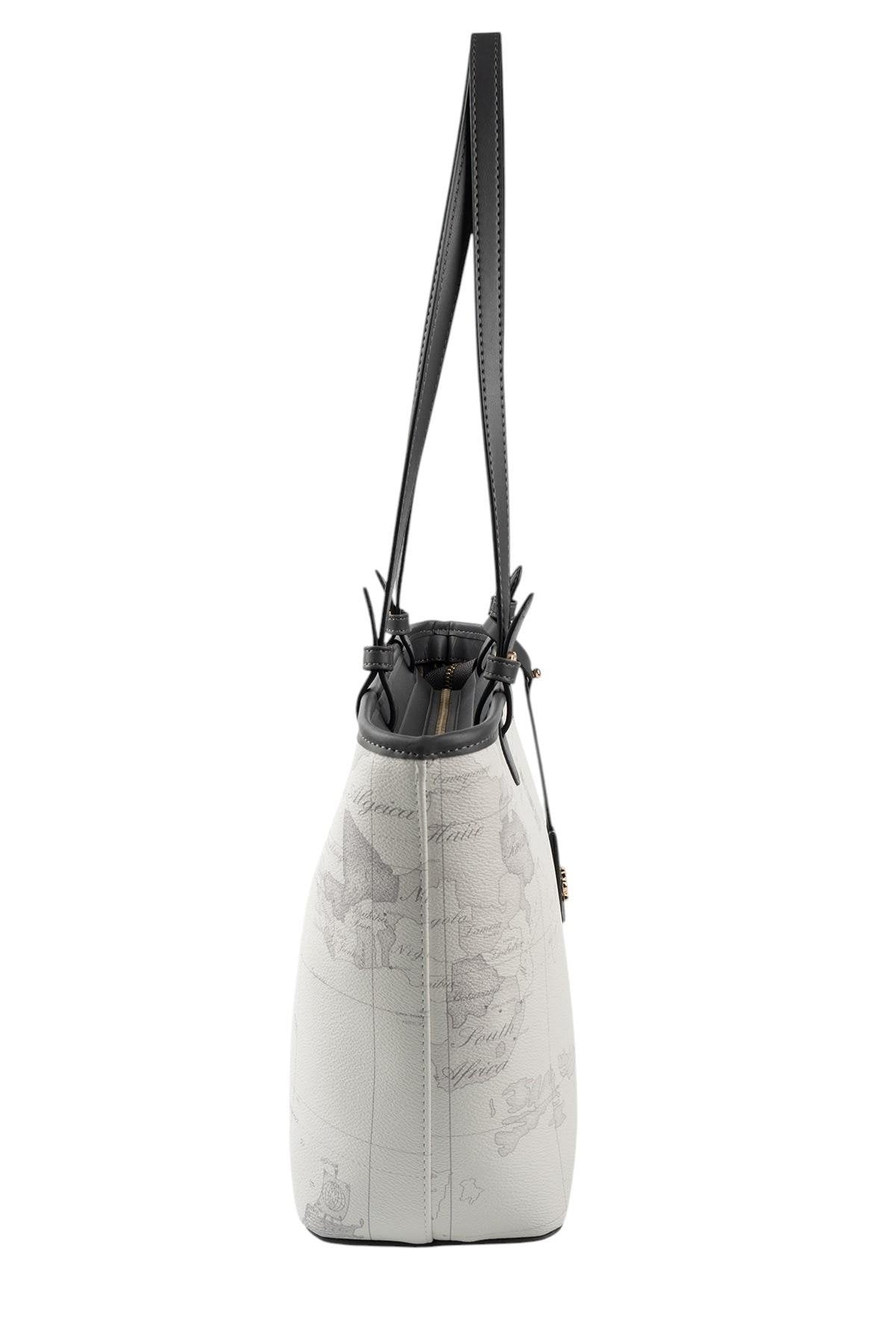 Silver & Polo SP1204 Kadın Omuz Çantası Harita Beyaz-Antrasit