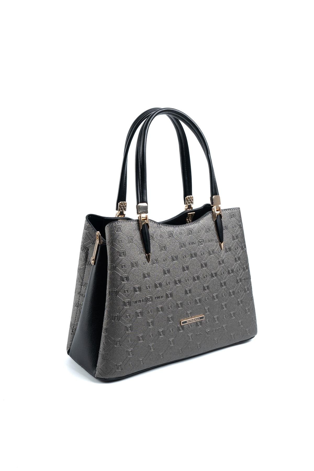 Silver & Polo Platin - Siyah SP1205 Kadın El Çantası