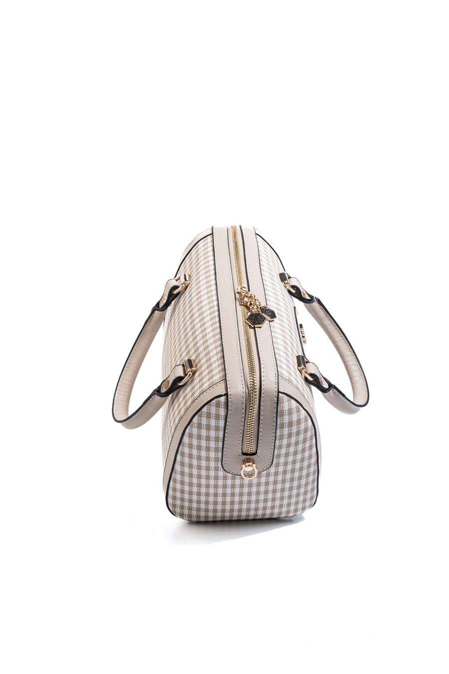 Silver & Polo SP1091 Kadın El Çantası Ekose Line Kare Kum Beji