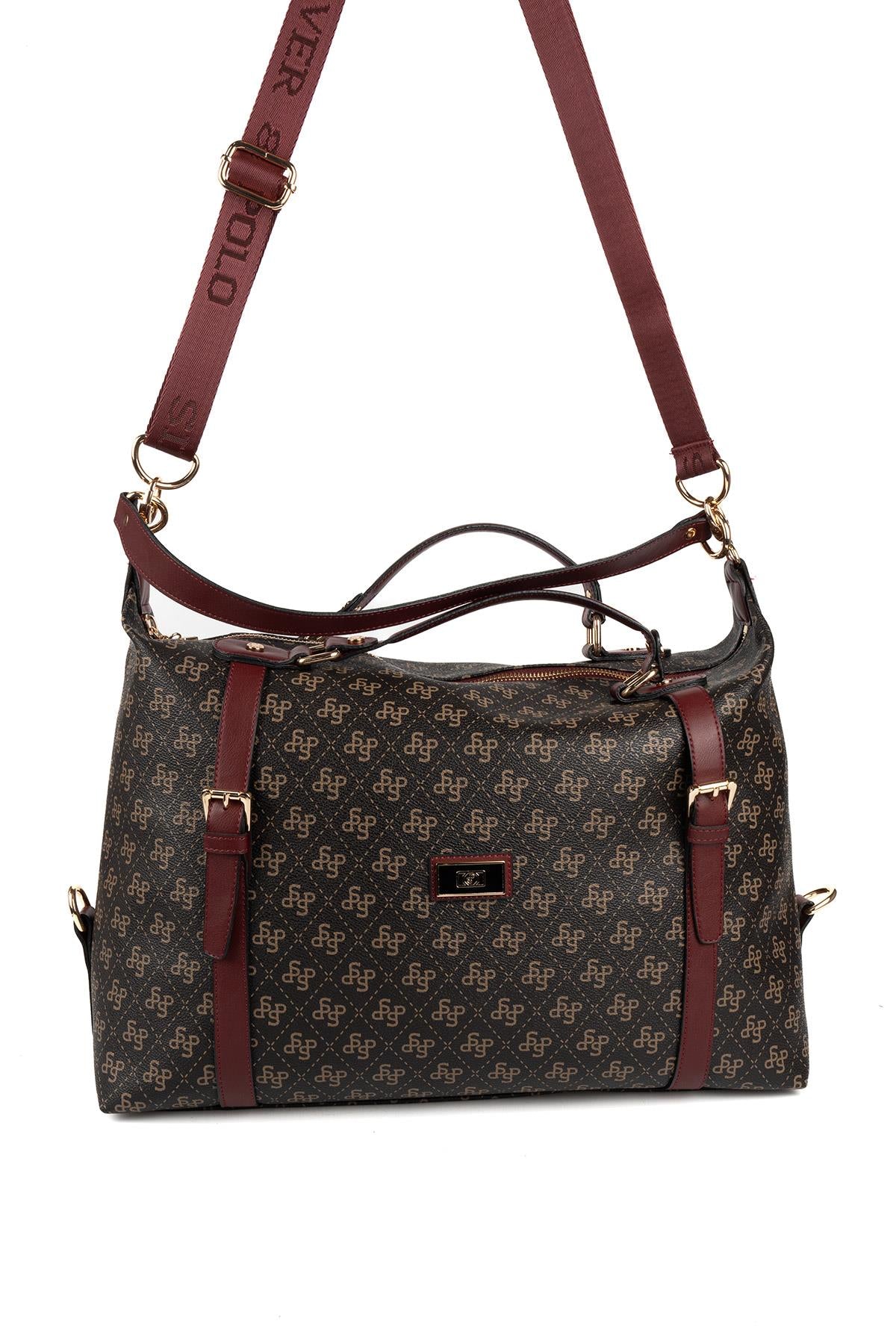 Silver & Polo Kahve Sarı - Bordo SP1064 Kadın Seyahat Çantası