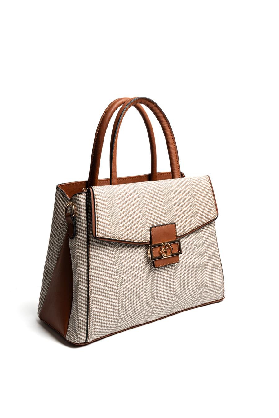 Silver & Polo SP1264 Kadın El Çantası Hasır Bej-Taba