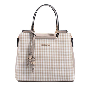 Silver & Polo SP969 Kadın El Çantası Ekose Line Kare Kum Beji-Kum