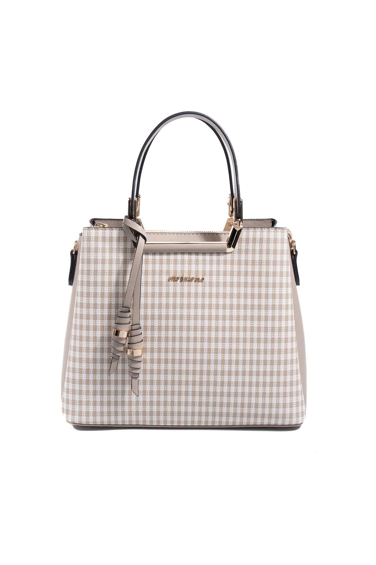 Silver & Polo SP969 Kadın El Çantası Ekose Line Kare Kum Beji-Kum