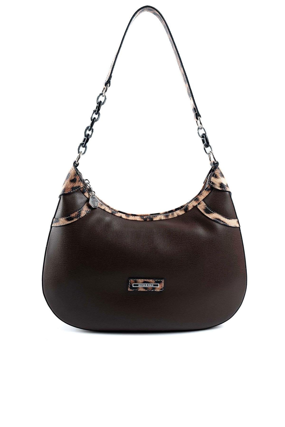 Silver & Polo Leopar Kahve SP1255 Kadın Omuz Çantası