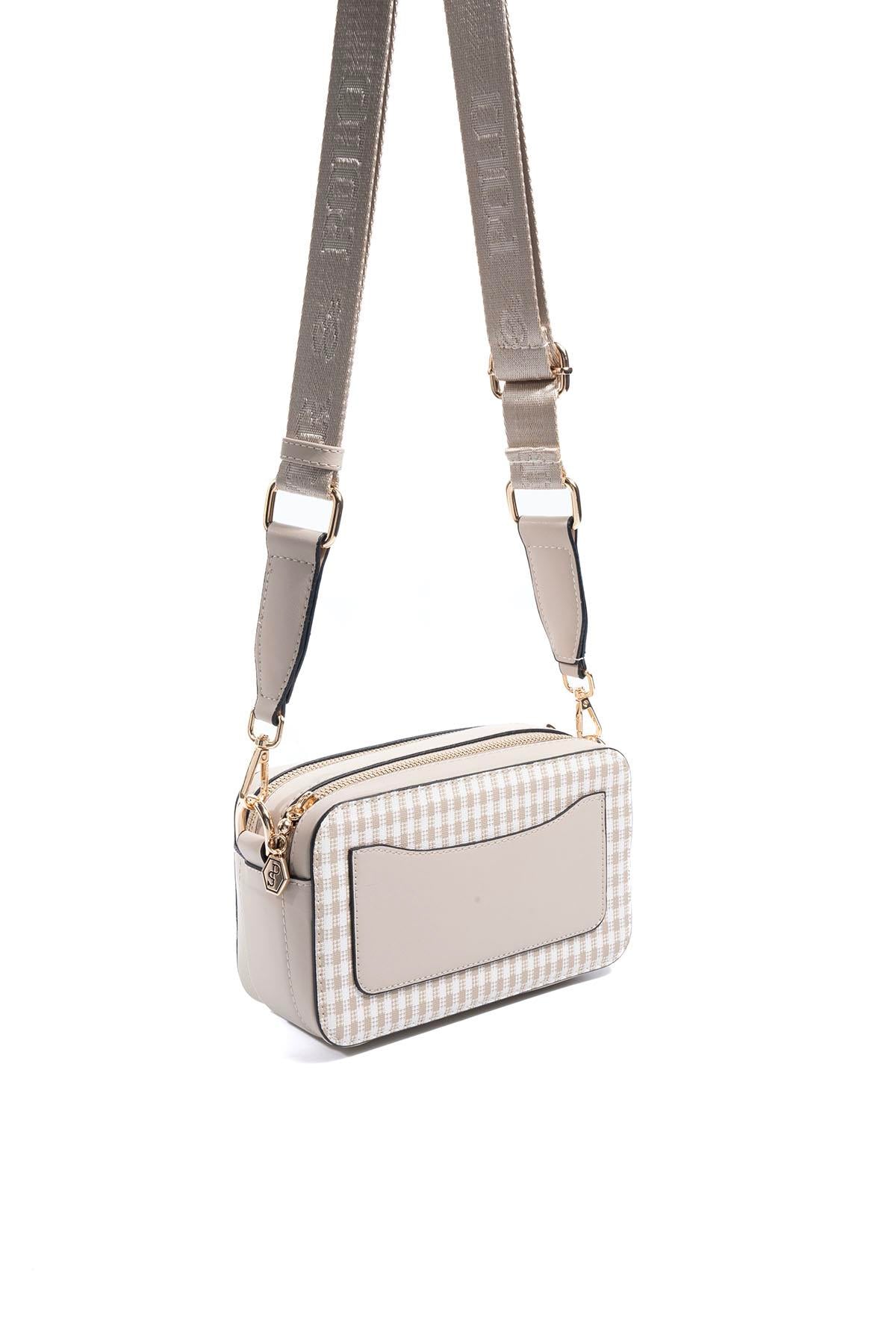 Silver & Polo SP1078 Kadın Çapraz Çanta Ekose Line Kare Kum Beji-Kum