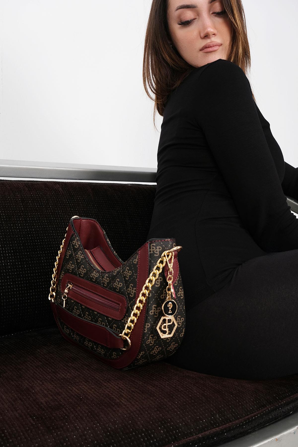 Silver & Polo Kahve Sarı - Bordo SP1168 Kadın Omuz Çantası