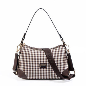 Silver & Polo SP1269 Kadın Omuz Çantası Ekose Line Kare Kahve Sarı-Kahve