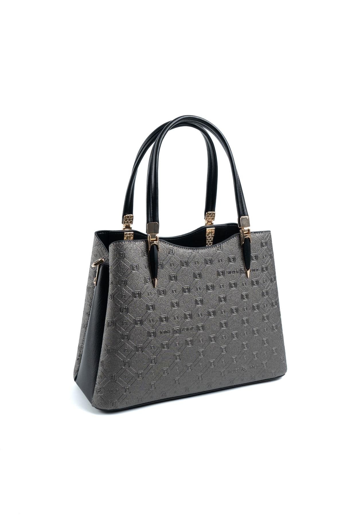Silver & Polo Platin - Siyah SP1205 Kadın El Çantası
