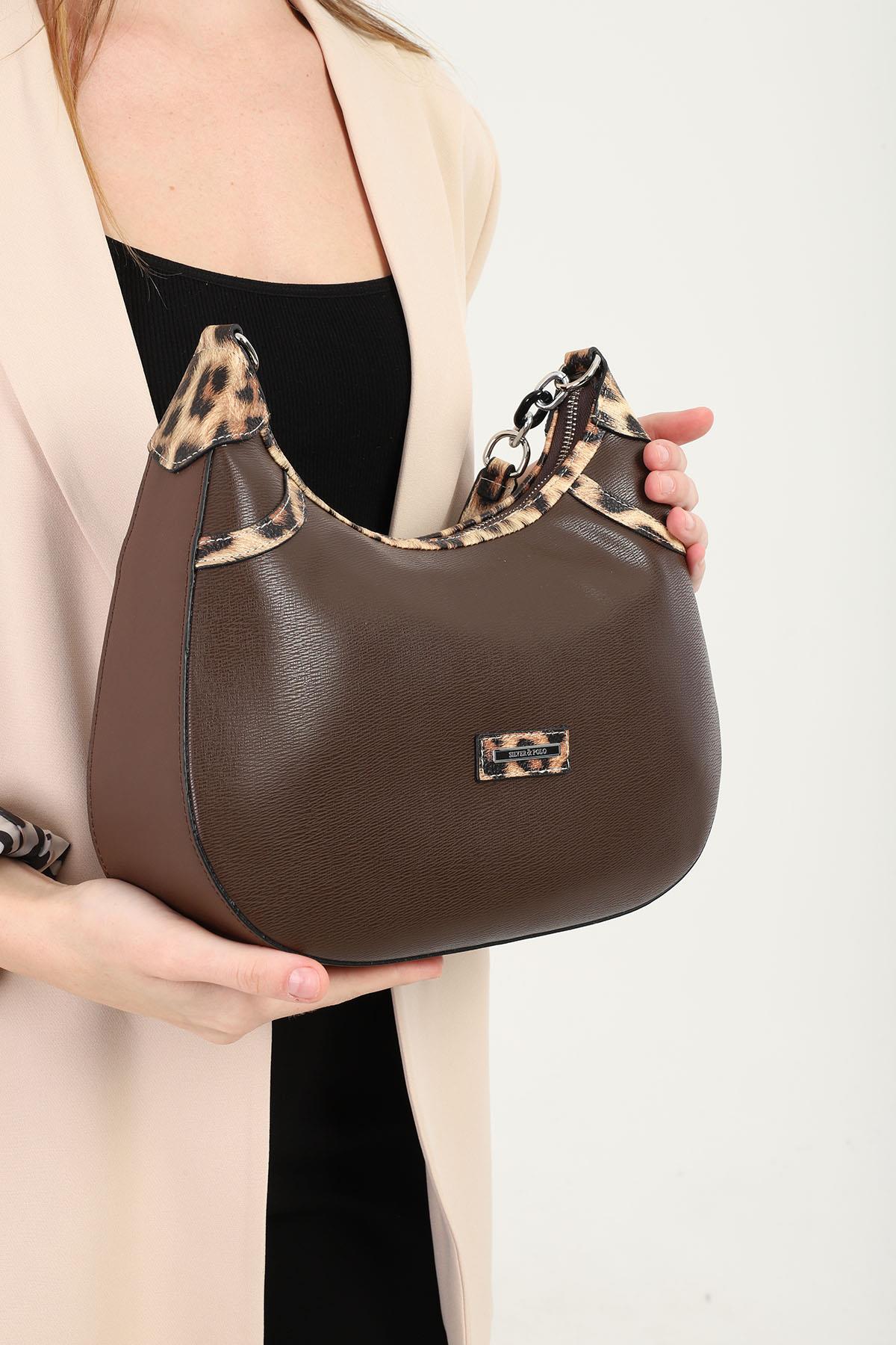 Silver & Polo Leopar Kahve SP1255 Kadın Omuz Çantası