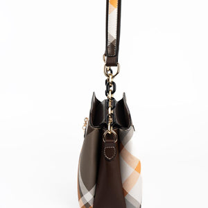 Silver & Polo SP937 Kadın Omuz Çantası Ekose Haki-Kahve