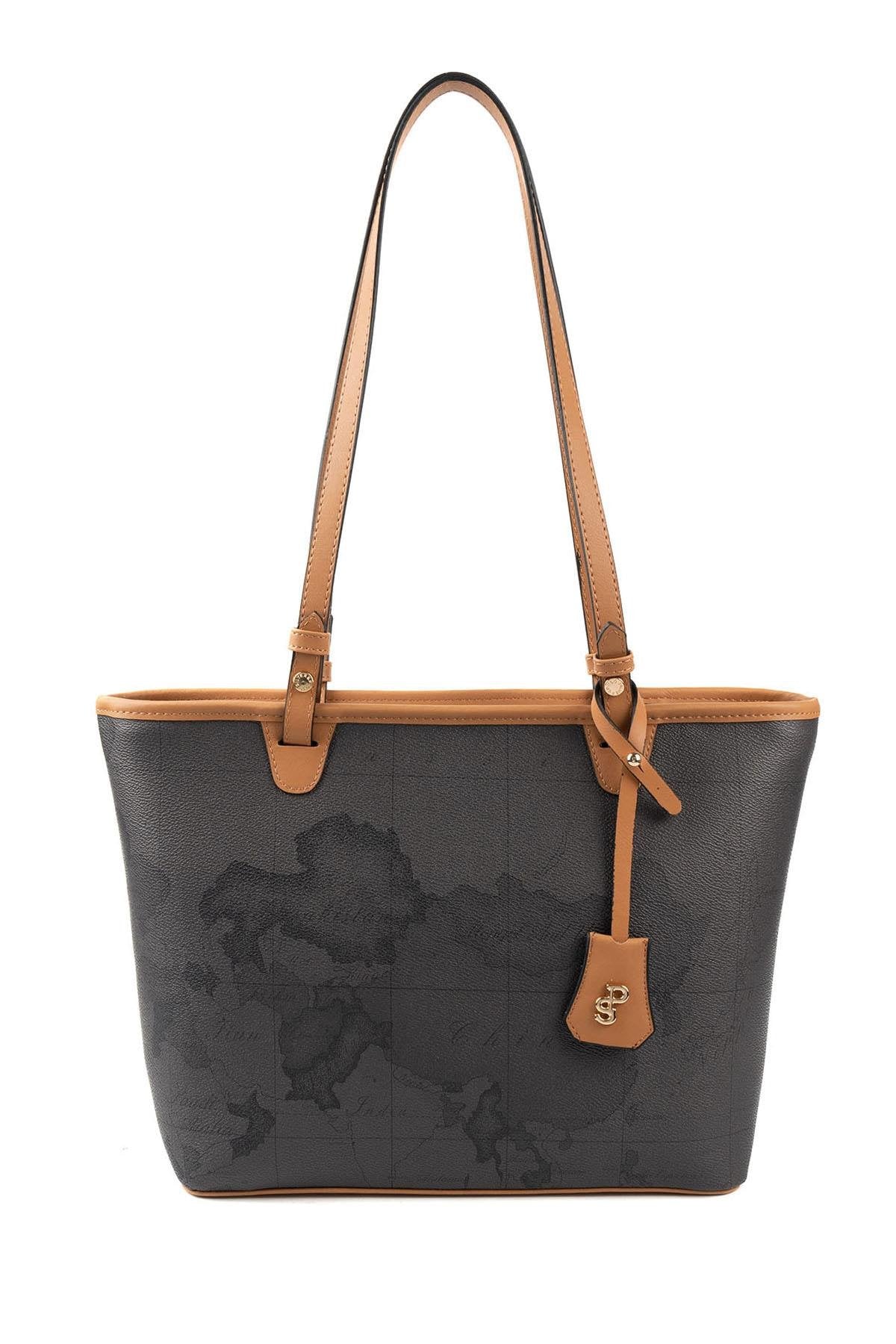 Silver & Polo SP1204 Kadın Omuz Çantası Harita Siyah-A.Taba