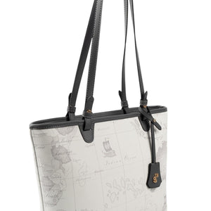 Silver & Polo SP1204 Kadın Omuz Çantası Harita Beyaz-Antrasit