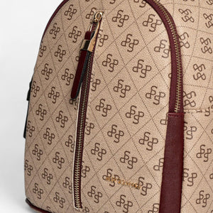 Silver & Polo SP901 Kadın Sırt Çantası Monogram Koyu Bej-Bordo