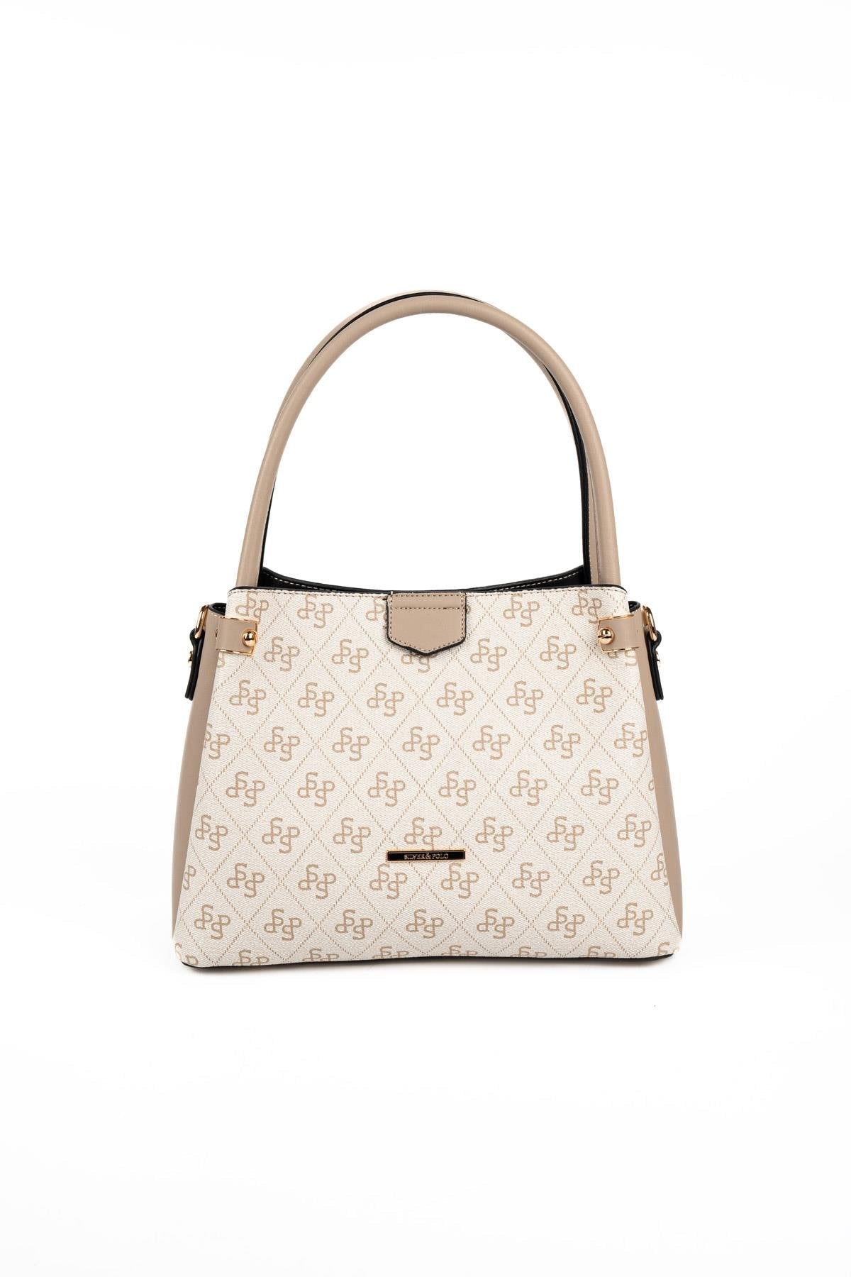 Silver & Polo SP1254 Kadın El Çantası Monogram Bej-Kum