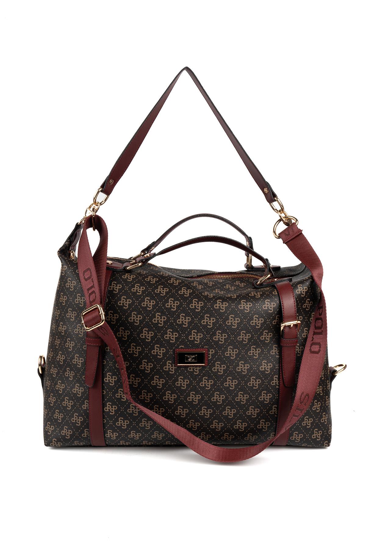Silver & Polo Kahve Sarı - Bordo SP1064 Kadın Seyahat Çantası
