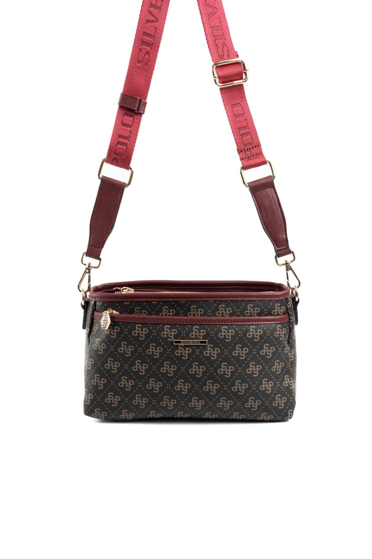 Silver & Polo Kahve Sarı - Bordo SP1184 Kadın Çapraz Çanta