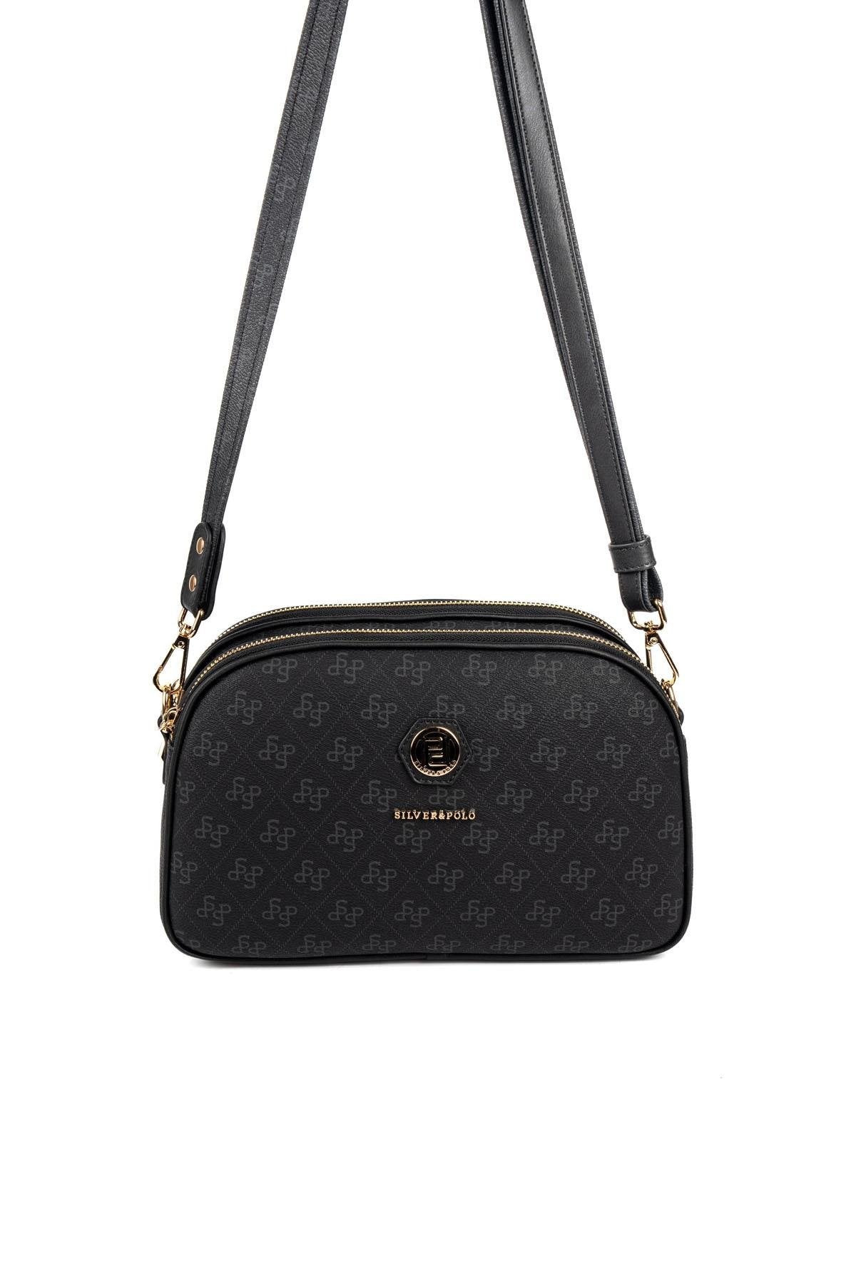Silver & Polo SP745 Kadın Çapraz Çanta Monogram Siyah
